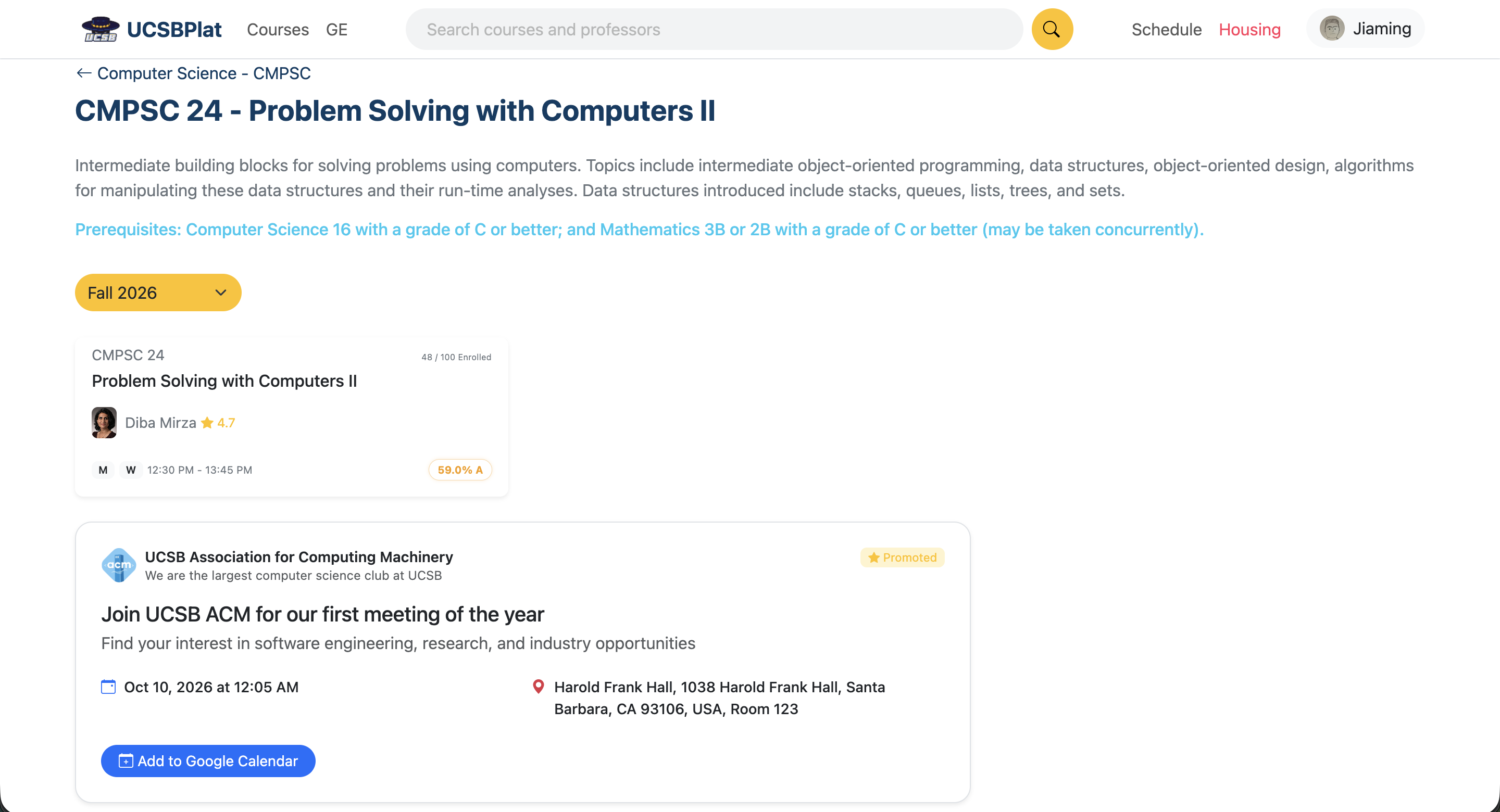 Example promo on a UCSBPlat course pages